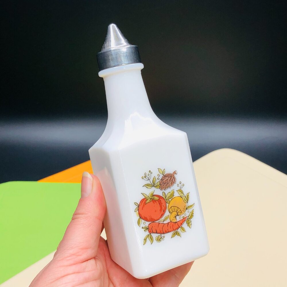 70s SPICE OF LIFE Milk Glass Vinegar Dispenser Vintage Kitchen Retro Cottagecore